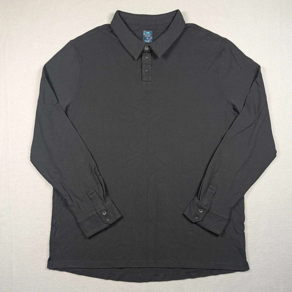 Myles Apparel Polo Shirt Mens XXL Black Long Sleeve Modal Cotton Stretch Solid